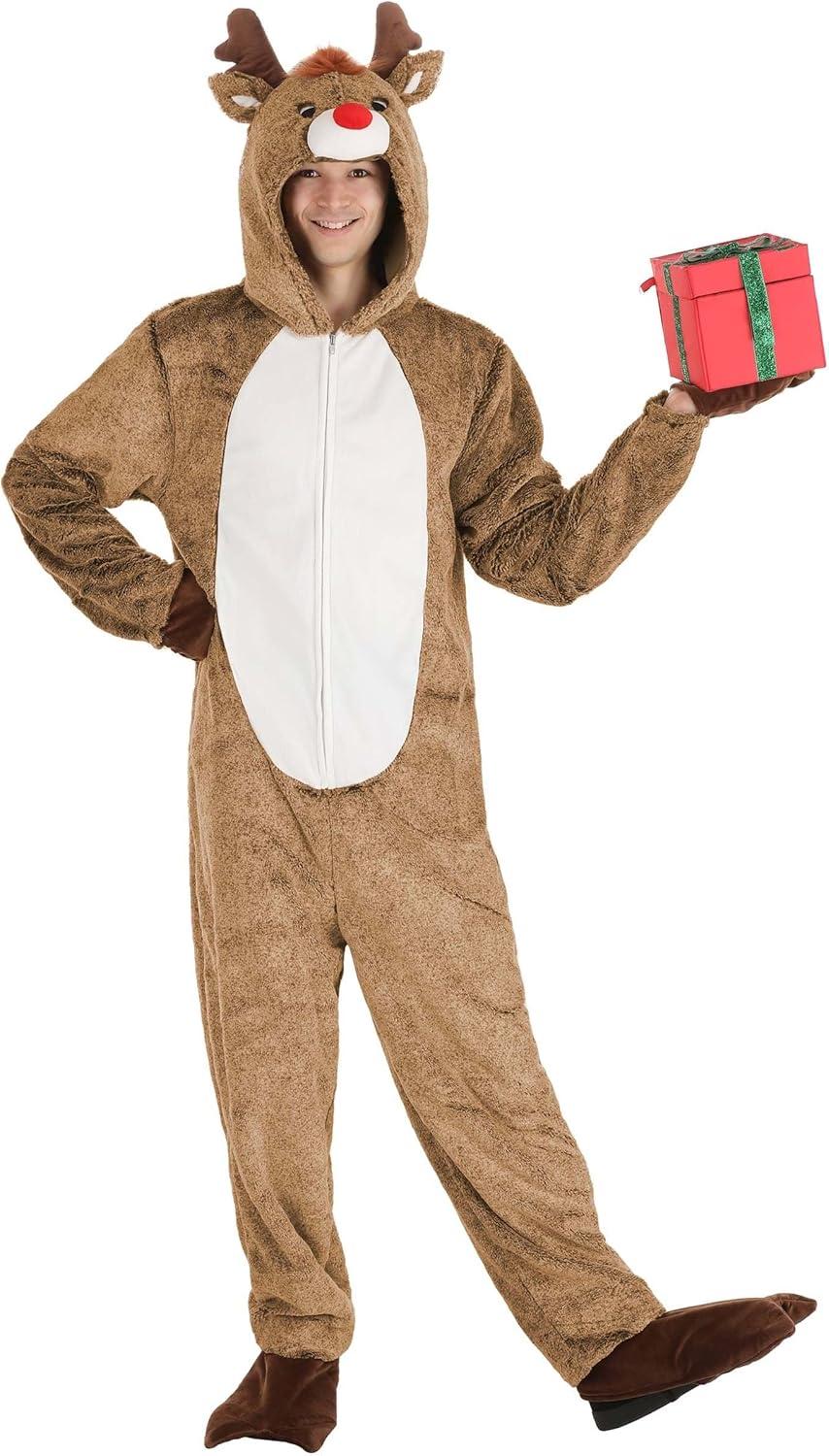 image:imageSoft Plush Reindeer Jumpsuit Costume Warm Comfortable Mascot Outfit for Adults Halloween Party