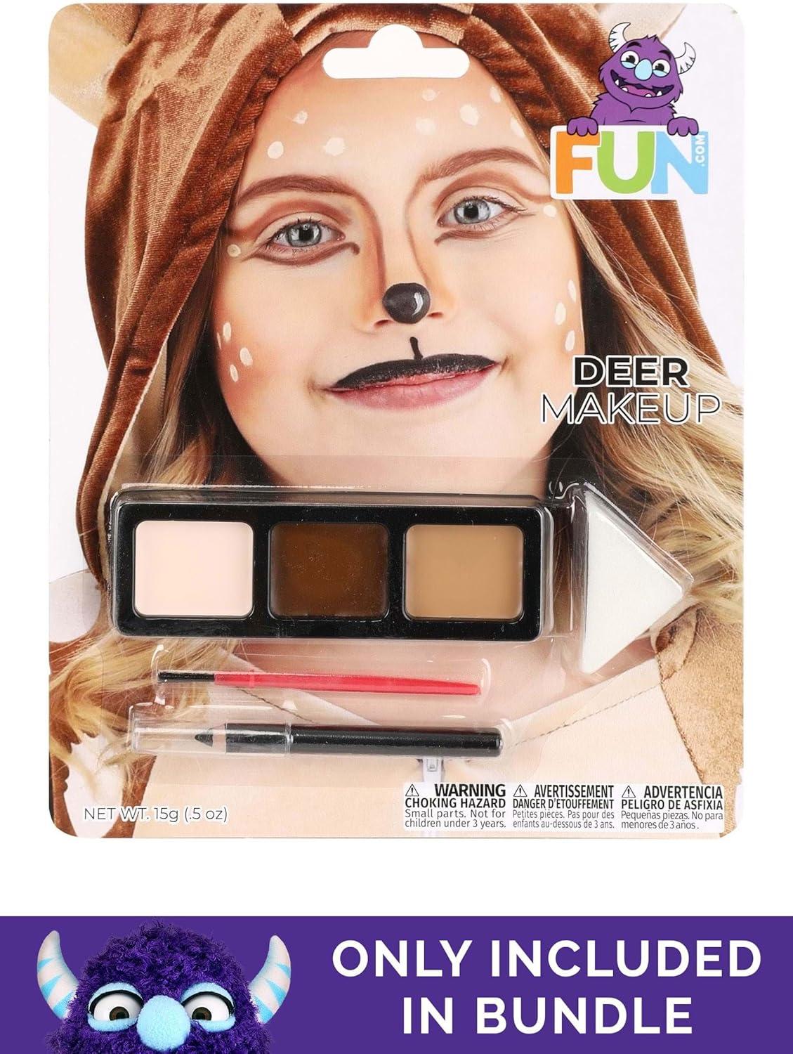 image:imageWomens Alluring Reindeer Costume Velvet Bodysuit with Faux Fur Trim Wired Antlers Sculpted Ears and Adjustable BeltBundle W Makeup Kit