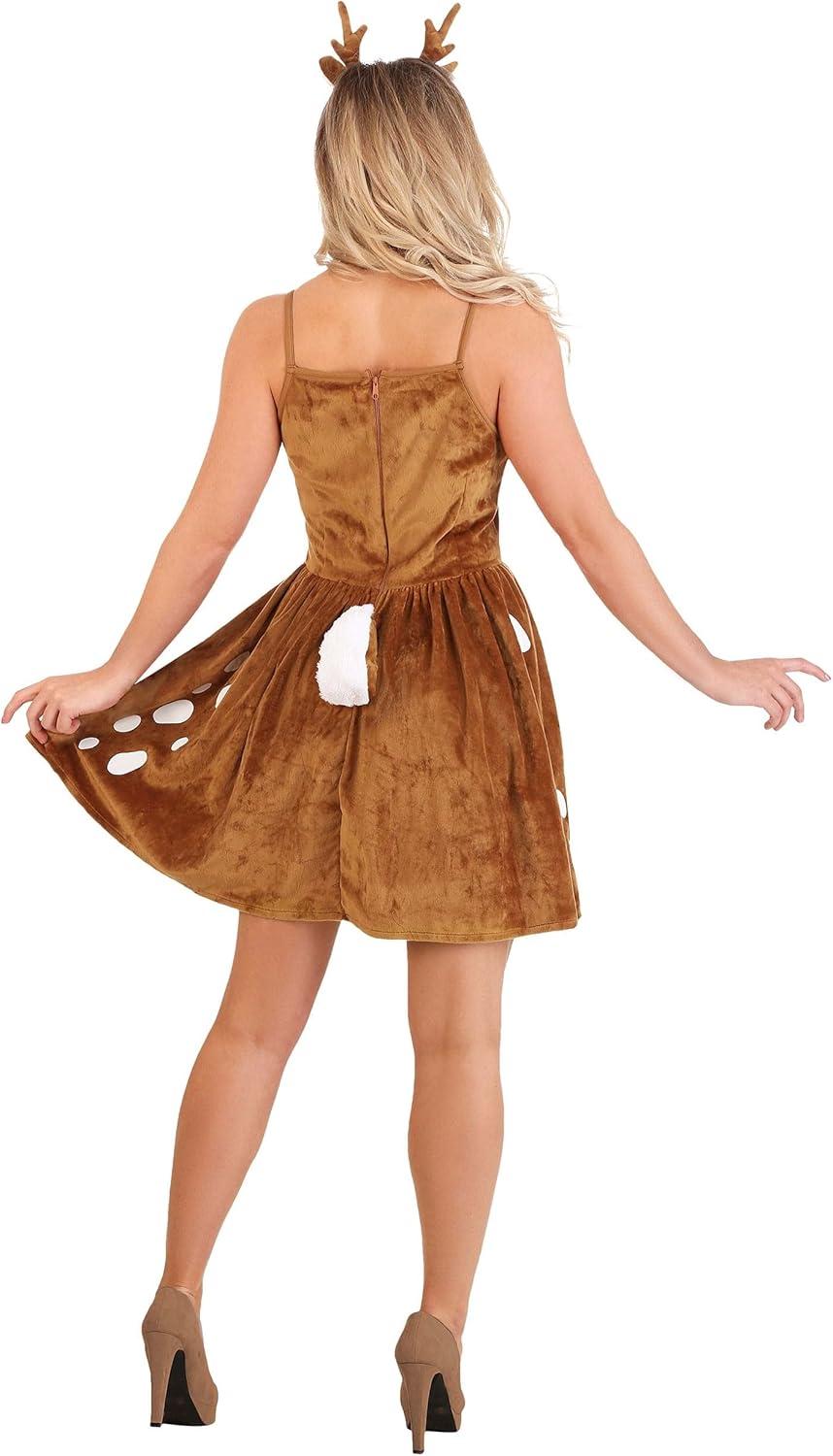 image:imageWomens Dazzling Deer Halloween Costume Complete Outfit with Velvet Dress amp Antler Headband Holiday Costumes