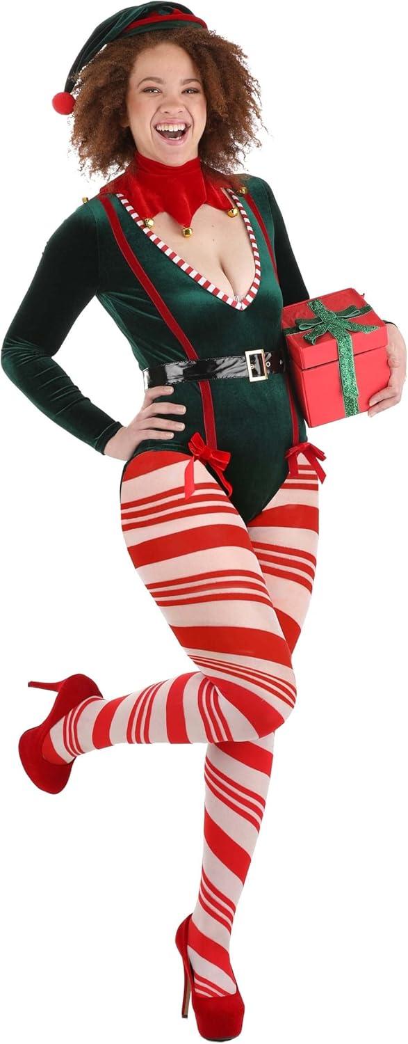 image:imageWomens Santa Elf Costume Sexy Christmas Jingle Bell Elf Bodysuit for Women Naughty Santas Helper