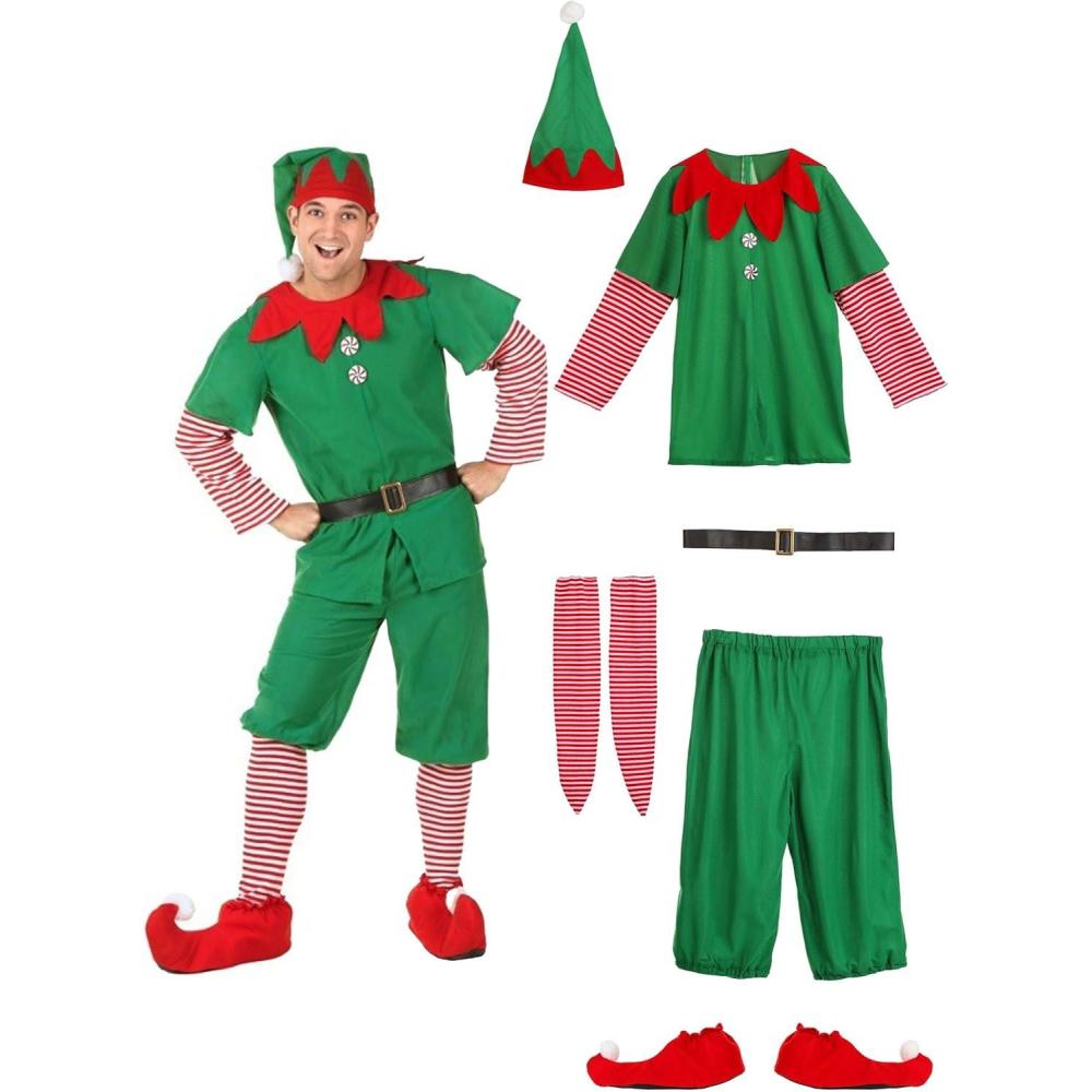 image:imageAdult Santas Elf Costume Includes Shirt Pants Hat Belt Stockings amp Booties Christmas Holiday Outfit