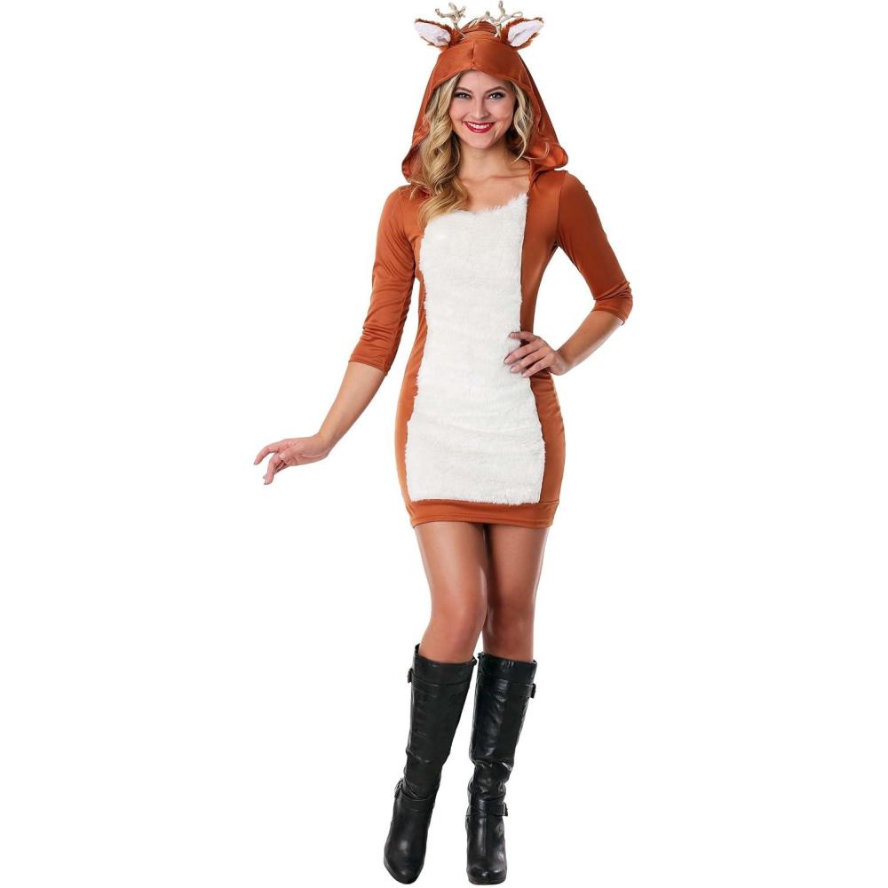 image:imageEnchanting Forest Fawn Womens Deer Costume  Complete with Hooded Dress and Antlers
