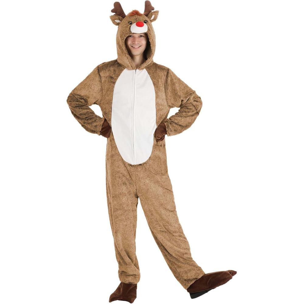 image:imageSoft Plush Reindeer Jumpsuit Costume Warm Comfortable Mascot Outfit for Adults Halloween Party