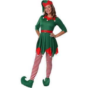 Adult Santa’s Helper Costume for Women, Jolly Holiday Attire, North Pole Elf Halloween Outfit