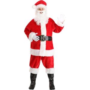 Fun Costumes Deluxe Red Santa Claus Adult Costume for Men, Christmas Professional Santa Suit for Cosplay or Photoshoots – Red – Medium(Small)