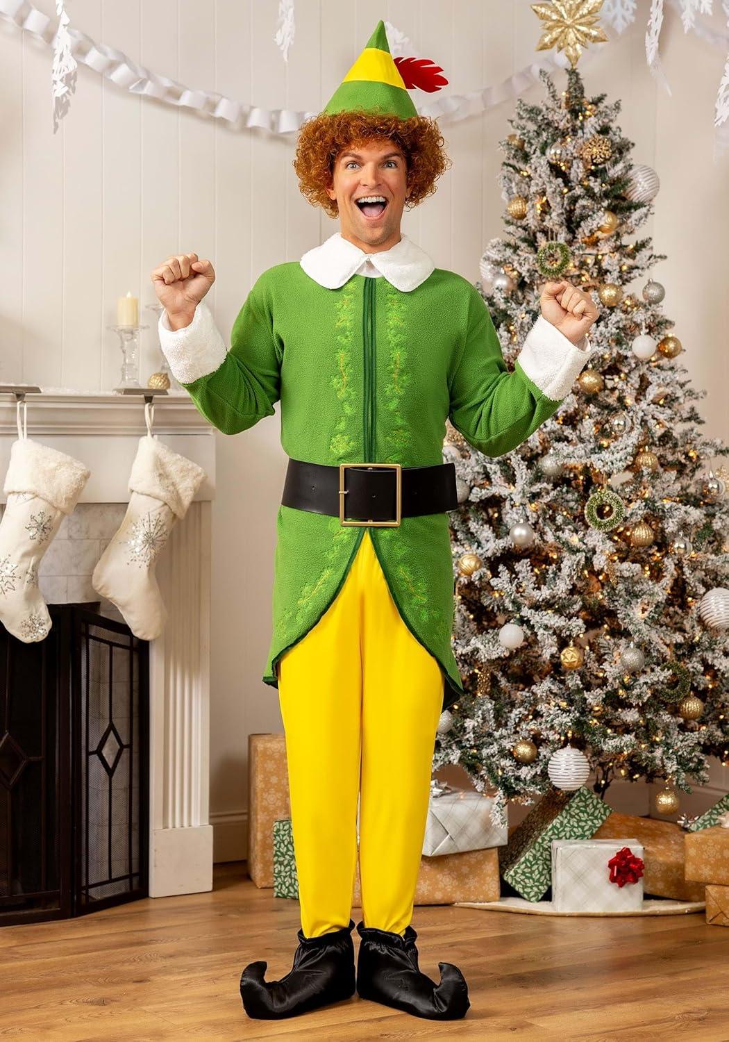 image:imageBuddy The Elf Costume for Men 4 Pc Christmas Elf Costume with Hat amp Belt Adult Holiday Elf Cosplay Suit