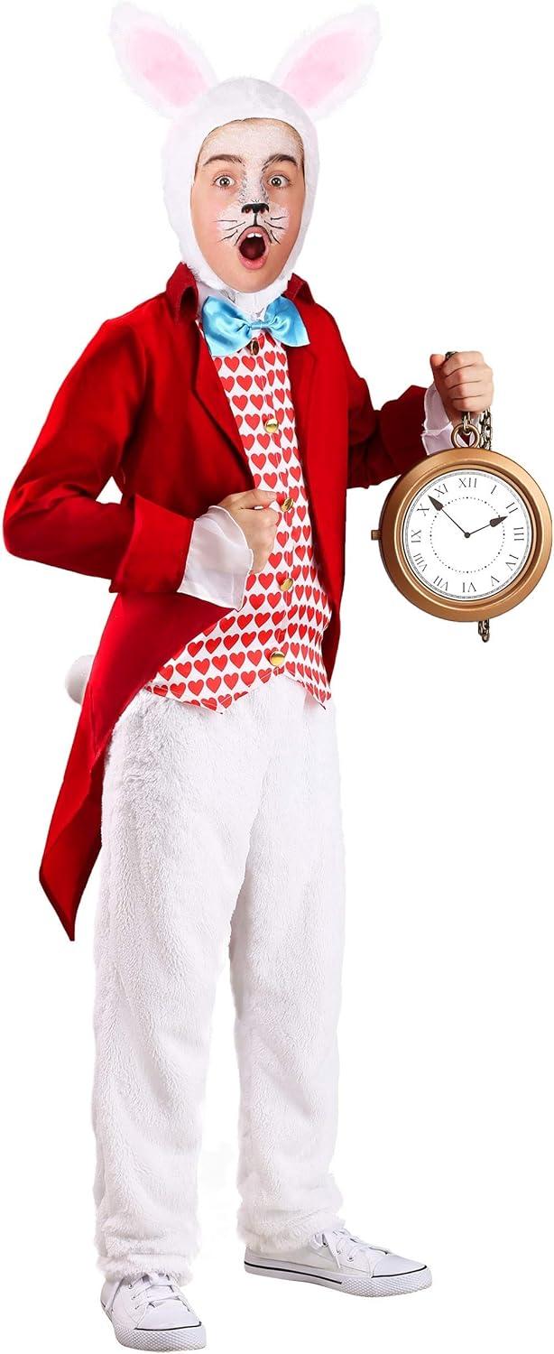 image:imageDignified White Rabbit Costume For Kids Halloween Dress Up Outfit Jacket Pants Vest With Bowtie amp HeadpieceBundle With Clock