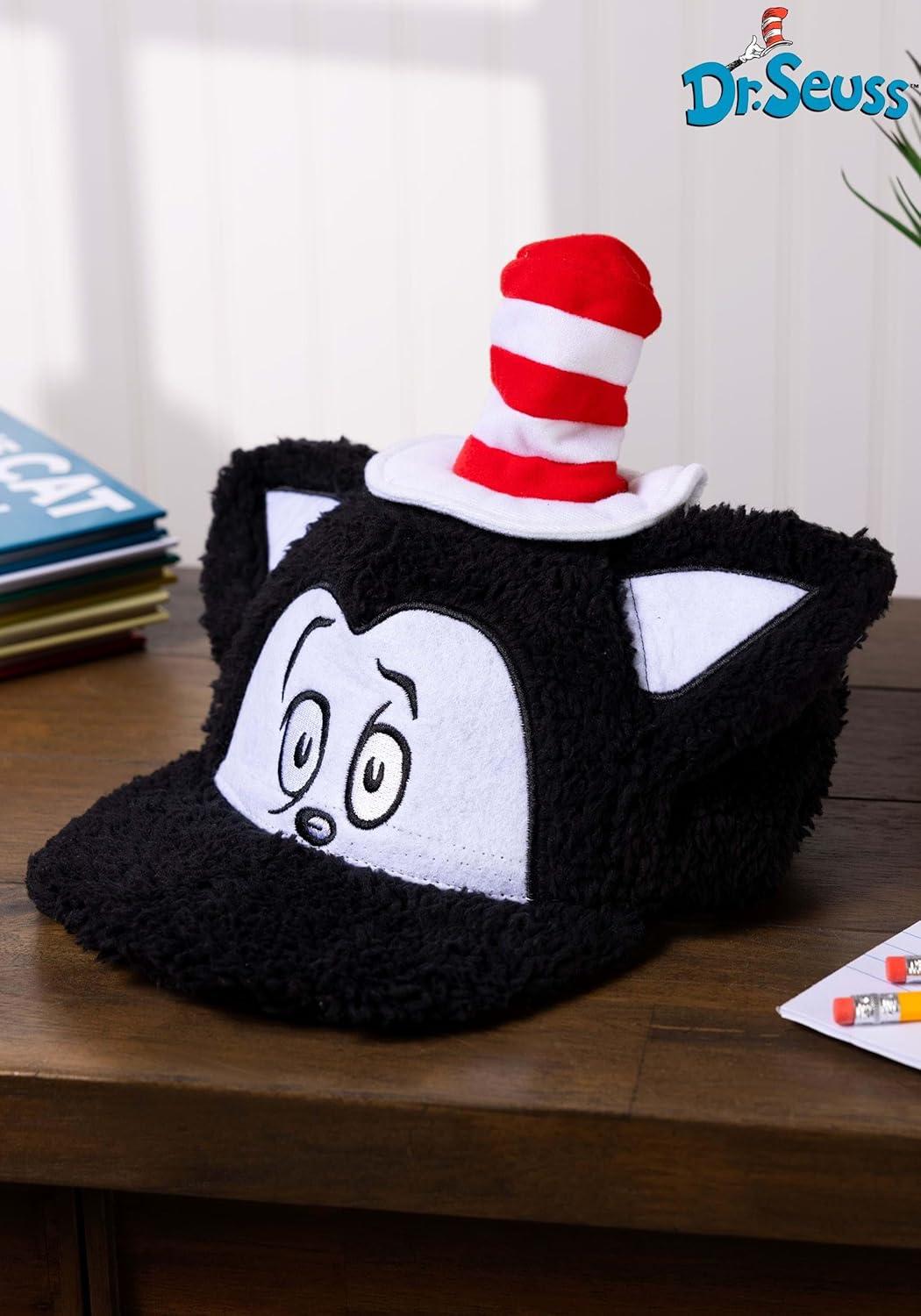 image:imageDr Seuss Cat in Hat Fuzzy Adjustable Snapback with Embroidered Face Cat in the Hat with Ears