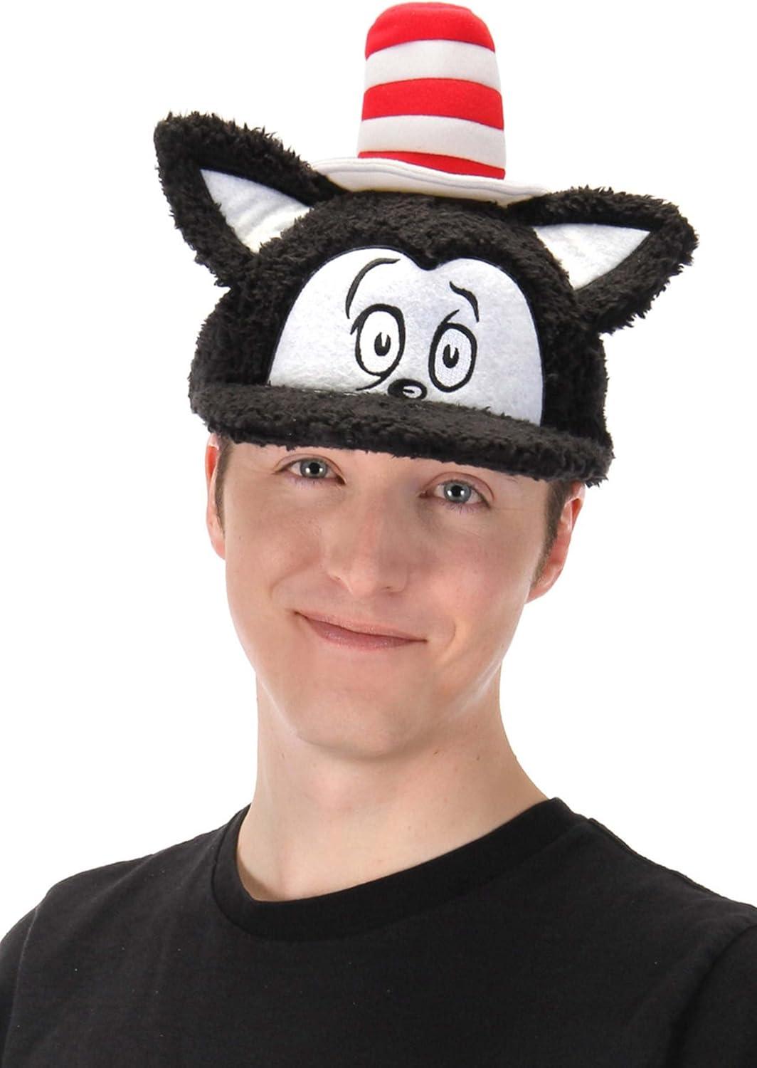image:imageDr Seuss Cat in Hat Fuzzy Adjustable Snapback with Embroidered Face Cat in the Hat with Ears