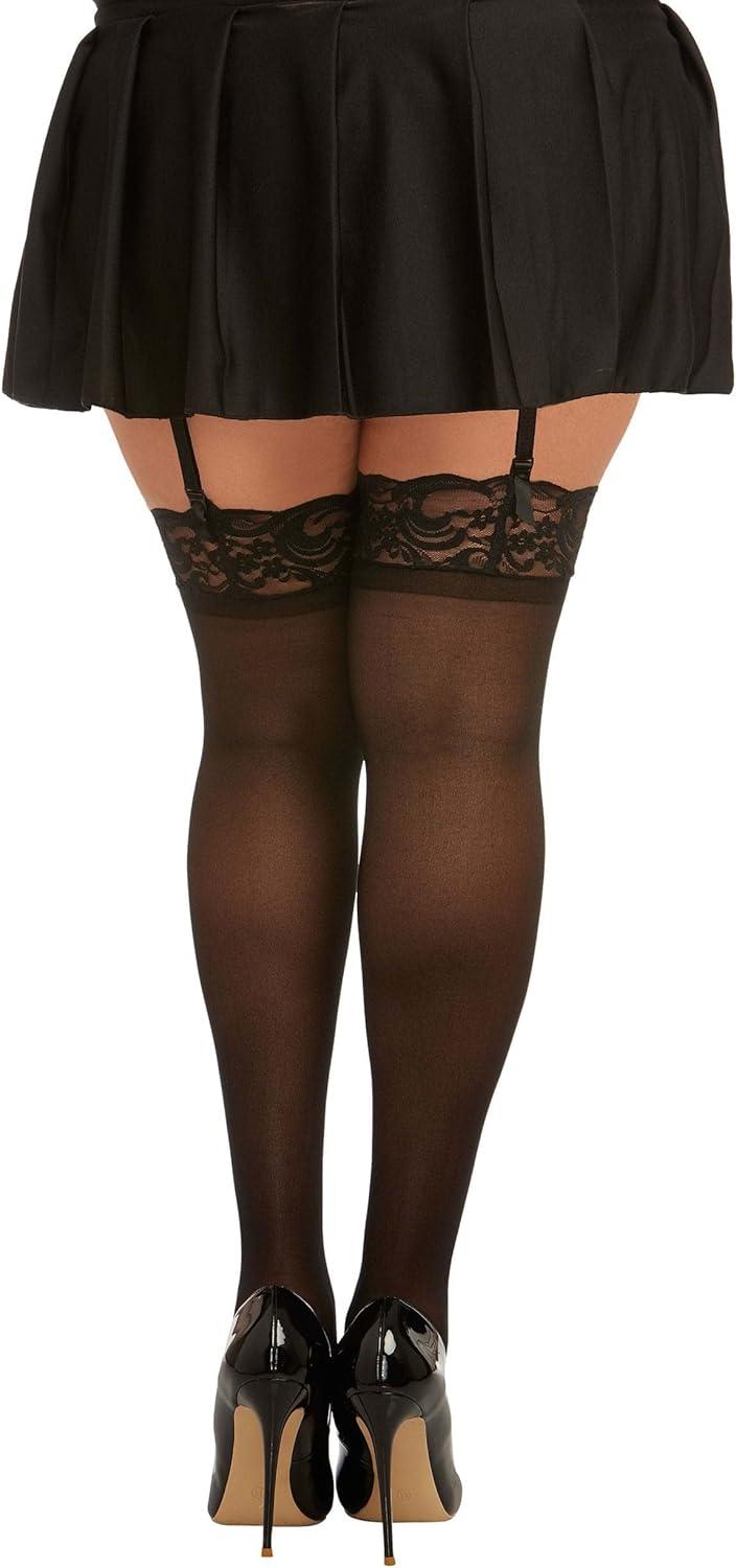 image:imageDreamgirl Womens Sheer Thigh High Pantyhose Hosiery Nylons Stockings with Comfort Lace Top AntiSlip Silicone Elastic BandBlack