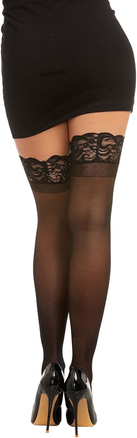 image:imageDreamgirl Womens Sheer Thigh High Stockings with Silicone Lace TopBlack