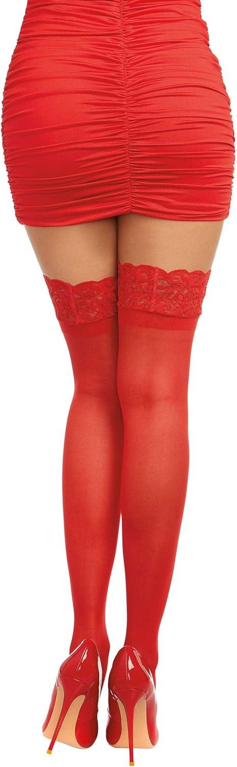 image:imageDreamgirl Womens Sheer Thigh High Stockings with Silicone Lace TopRed