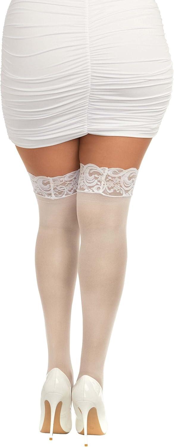 image:imageDreamgirl Womens Sheer Thigh High Stockings with Silicone Lace TopWhite