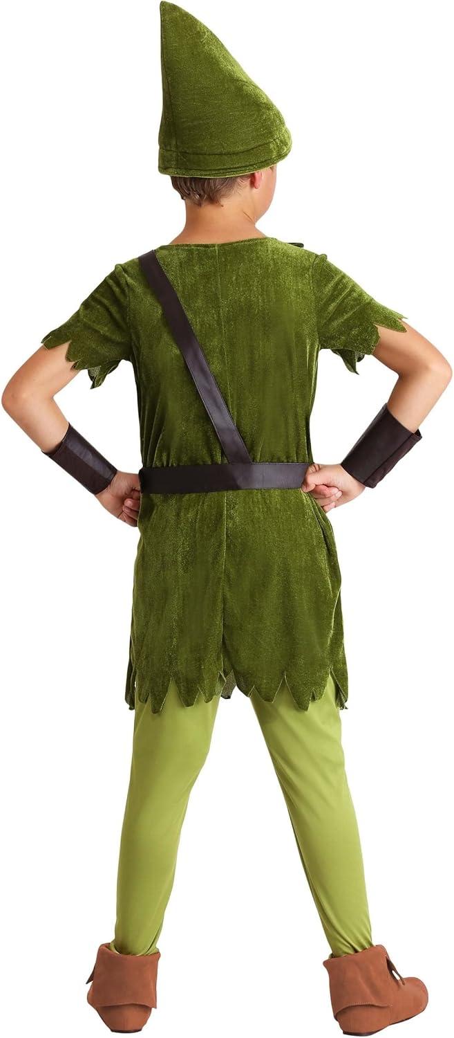 image:imageKids Peter Pan Costume with Hat Shirt Tights BeltHarness and Wrist CuffsBundle W Toy Dagger