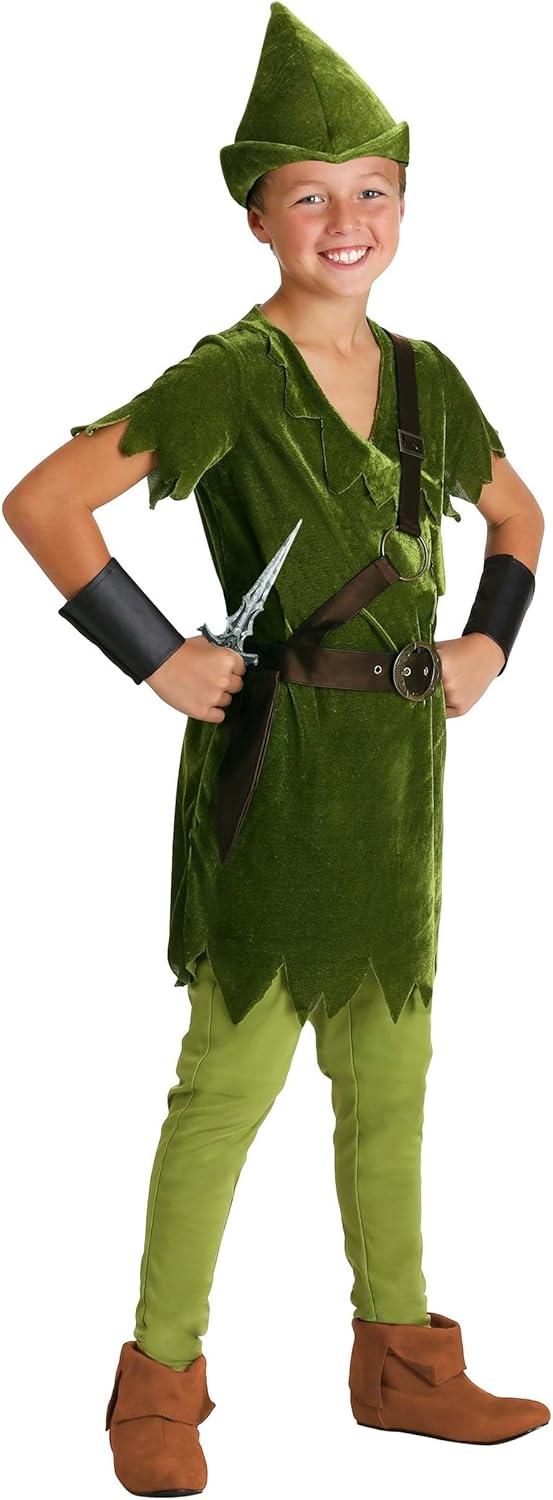 image:imageKids Peter Pan Costume with Hat Shirt Tights BeltHarness and Wrist CuffsBundle W Toy Dagger