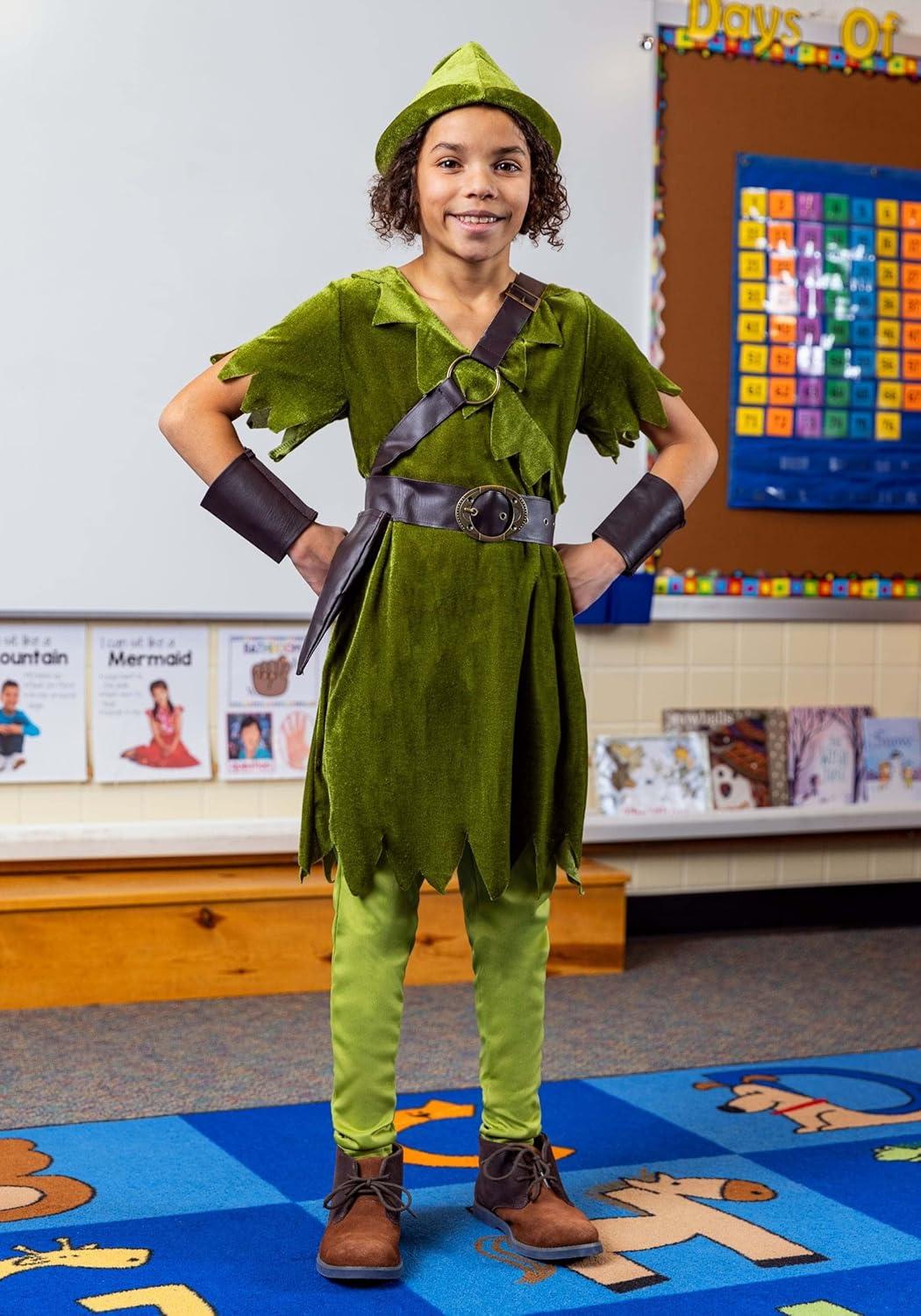 image:imageKids Peter Pan Costume with Hat Shirt Tights BeltHarness and Wrist CuffsBundle W Toy Dagger
