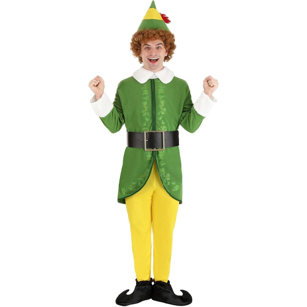 image:imageBuddy The Elf Costume for Men 4 Pc Christmas Elf Costume with Hat amp Belt Adult Holiday Elf Cosplay Suit
