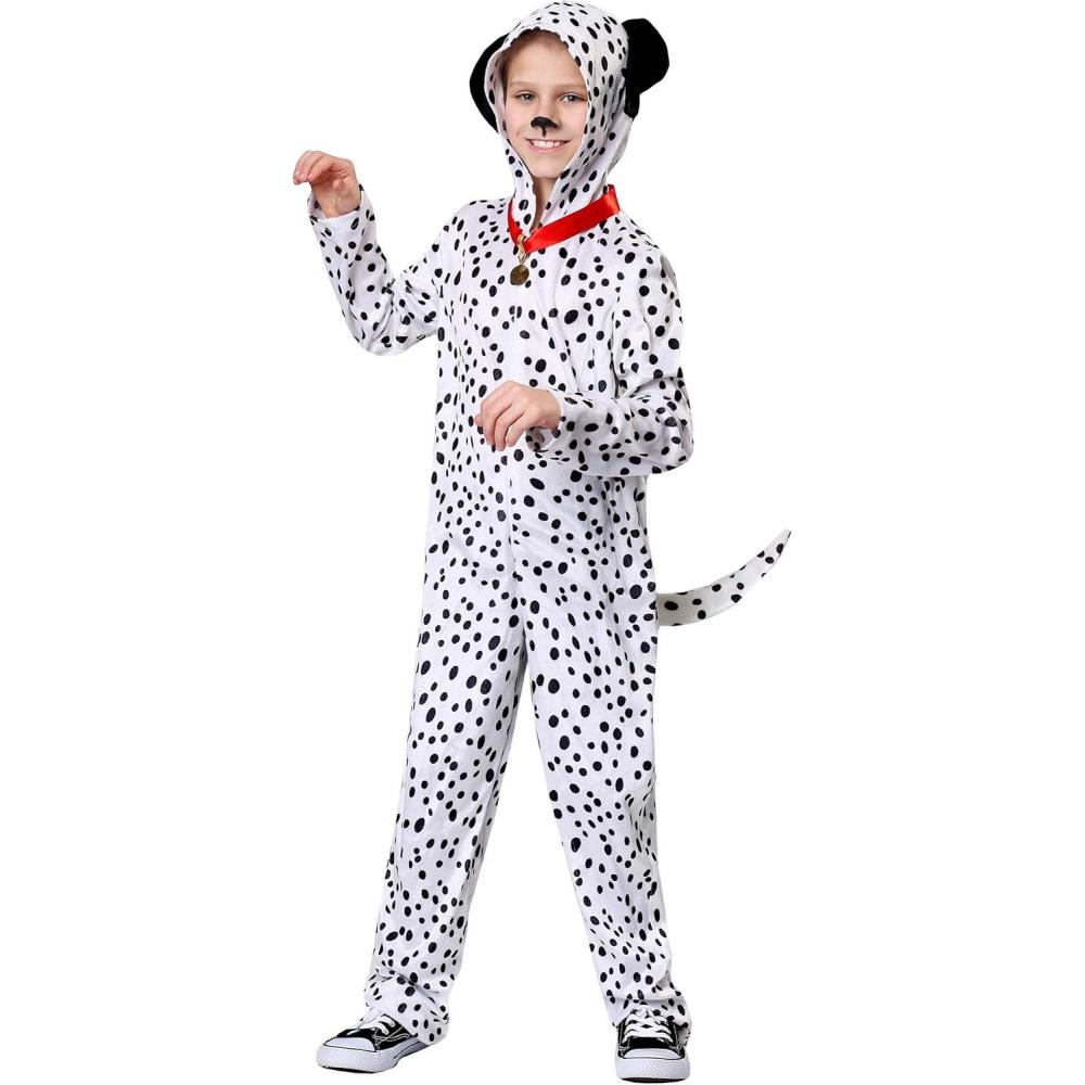 image:imageDelightful Dalmatian Costume for Kids Spotted Dog Onepiece Dalmatian with Collar Jumpsuit for Halloween