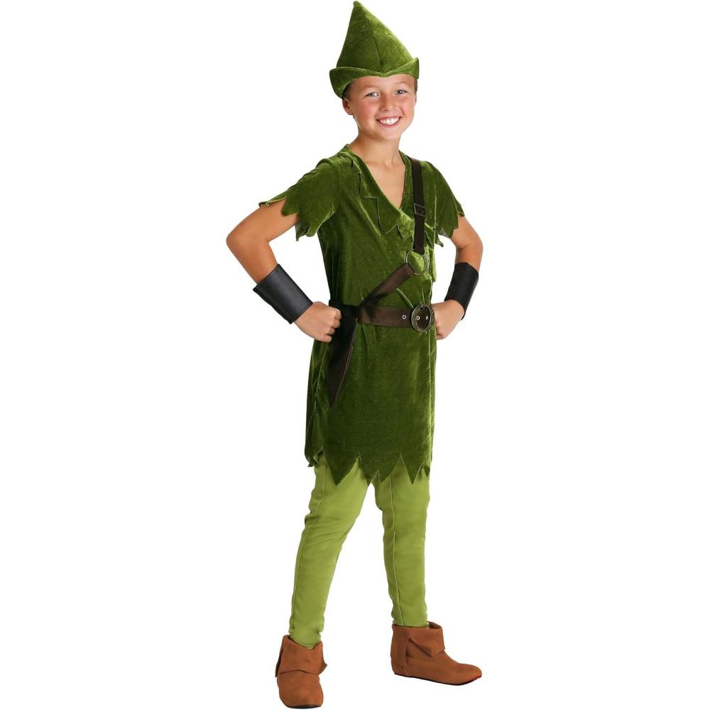 image:imageKids Peter Pan Costume with Hat Shirt Tights BeltHarness and Wrist CuffsCostume