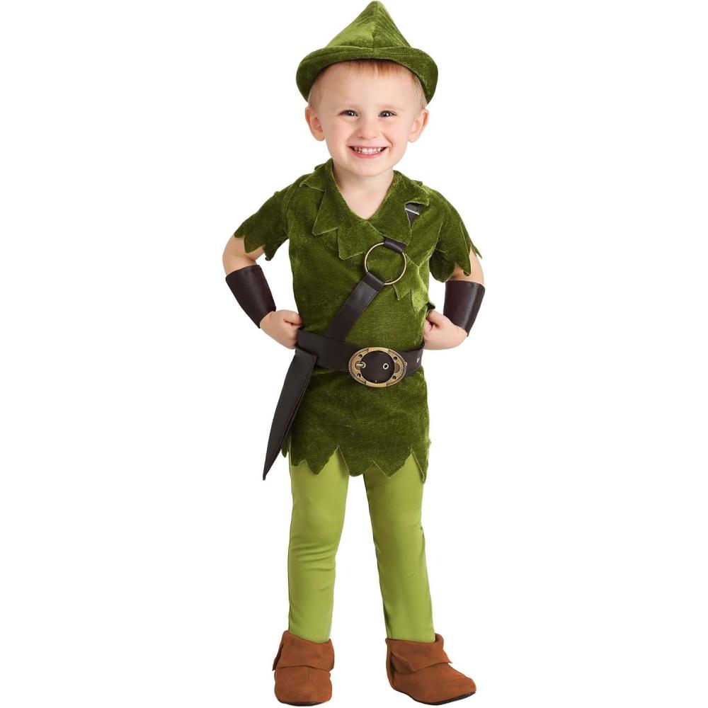 image:imageToddler Peter Pan Costume with Hat Shirt Tights BeltHarness and Wrist Cuffs