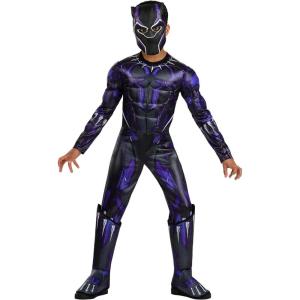 Boys Deluxe Battle Black Panther Costume | Padded Jumpsuit, Mask and Shoe Covers for Superhero Dress Up