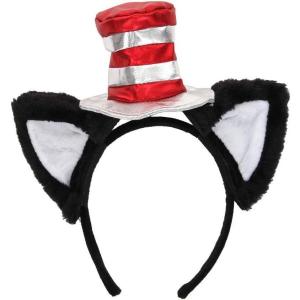 Dr. Seuss Cat in the Hat Deluxe Costume Ears Headband with Stovepipe Hat for Adults and Kids(Multi)