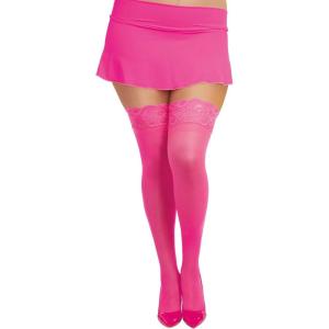 Dreamgirl Women’s Sheer Thigh High Stockings with Silicone Lace Top(Pink)