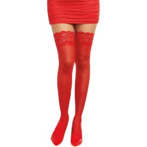 Dreamgirl Women’s Sheer Thigh High Stockings with Silicone Lace Top(Red)