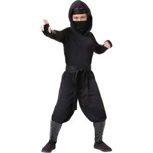 Stealth Shinobi Ninja Kid Costume – Shirt, Pants, Face Mask, and Belt with Leg Guards