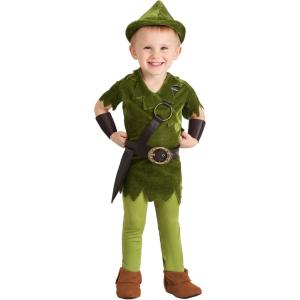 Toddler Peter Pan Costume with Hat, Shirt, Tights, Belt/Harness and Wrist Cuffs
