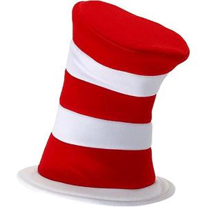 elope Dr. Seuss The Cat in The Hat Deluxe Velboa Red & White Striped Stovepipe Costume Hat Standard