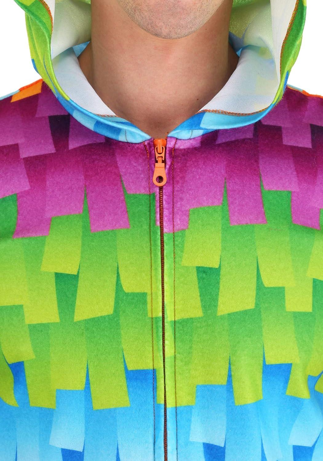image:imageAdult Party Pinata Costume jumpsuit Multicolored Minky Fabric with Hood and Fiberfill Horns