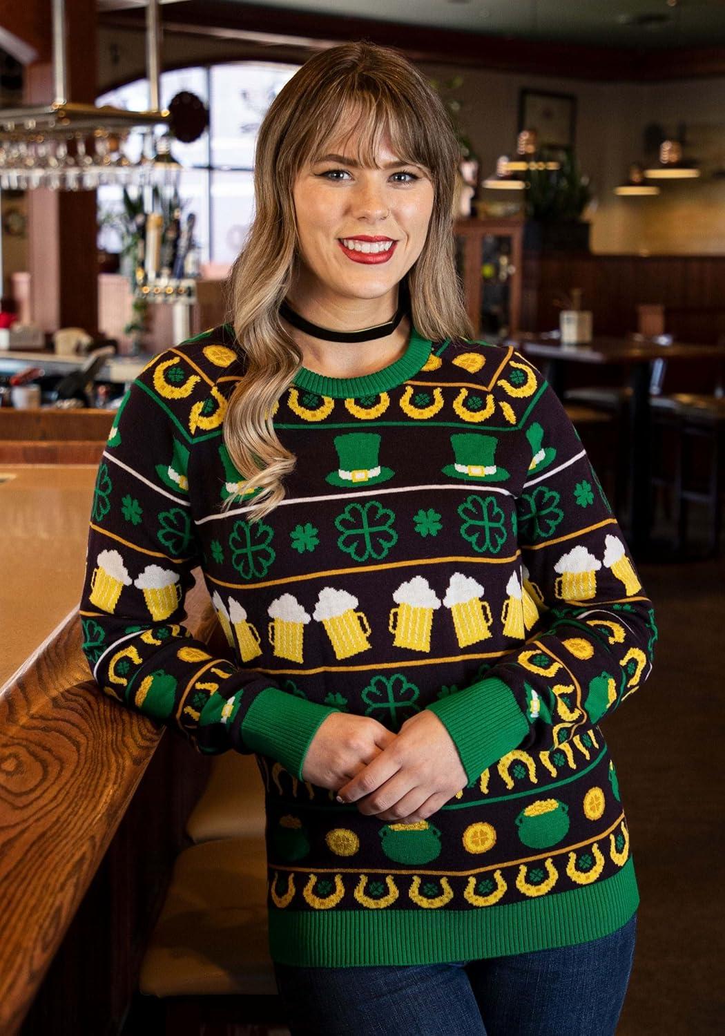 image:imageSt Patricks Day Fair Isle Ugly Sweater for Adults Funny Shamrock Clover Sweatshirt for Saint Pattys PartyBlack gold kelly Green