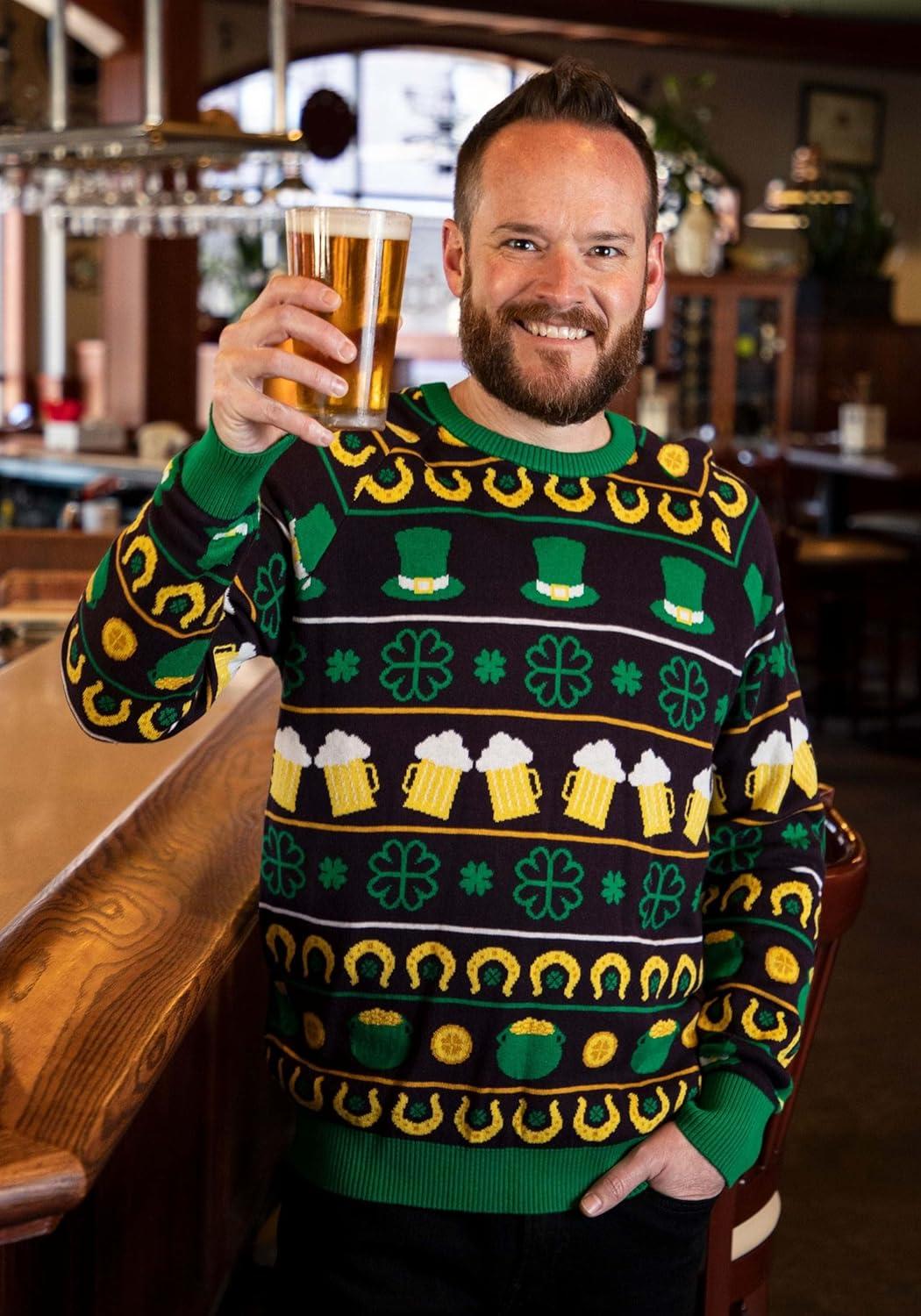 image:imageSt Patricks Day Fair Isle Ugly Sweater for Adults Funny Shamrock Clover Sweatshirt for Saint Pattys PartyBlack gold kelly Green