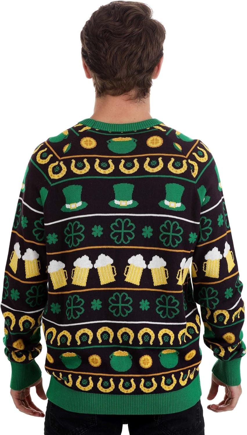 image:imageSt Patricks Day Fair Isle Ugly Sweater for Adults Funny Shamrock Clover Sweatshirt for Saint Pattys PartyBlack gold kelly Green