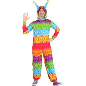 Adult Party Pinata Costume jumpsuit – Multicolored Minky Fabric with Hood and Fiberfill Horns