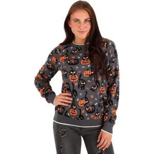 Fun Costumes Adult Quirky Kitty Halloween Sweater – Acrylic Cotton Blend with Knitted Graphics(Dark Gray Quirky Kitty)