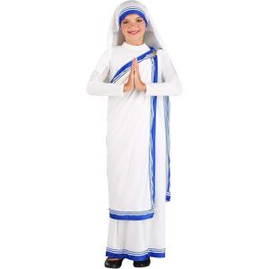 Mother Teresa Outfit for Girls, Catholic Nun, Sari Dress, Saint Costume for Halloween & Dress-Up