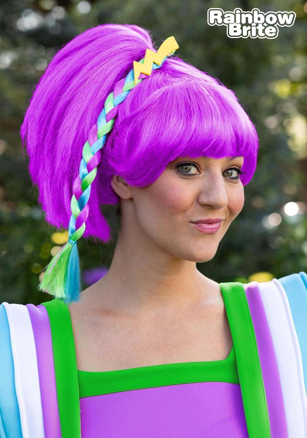 image:imageFun Costumes Womens Rainbow Brite Stormy Wig Adult Cosplay Costume Accessory Purple Wig amp Lightning Braid Purple
