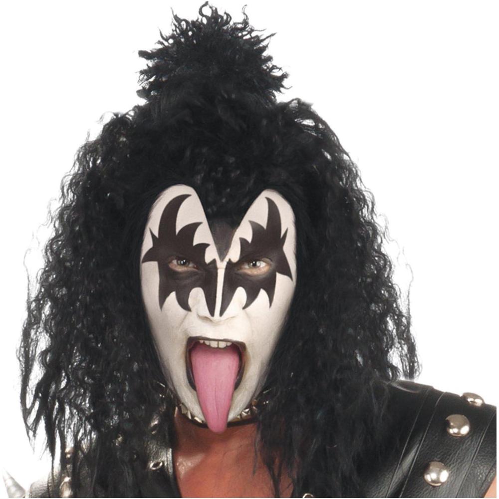 image:imageKISS Demon Gene Simmons Costume Wig for Adults  Mens 70s 80s Long Black Curly Wavy Rockstar Costume WigsModern
