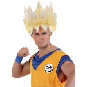 Dragon Ball Z Adult Super Saiyan Goku Wig Yellow Spiked Anime Hair, Halloween Costume, Cosplay Accessory(Bundle W/ Wig Cap)