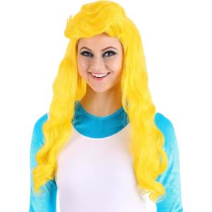 Fun Costumes The Smurfs Smurfette Costume Wig for Women – Long Blonde Hairpiece with Mesh Cap for Halloween or Cosplay Dress-Up Standard(Standard)