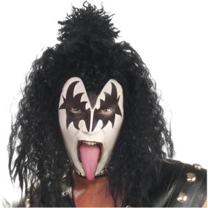KISS Demon Gene Simmons Costume Wig for Adults – Men’s 70s 80s Long Black Curly Wavy Rockstar Costume Wigs(Modern)