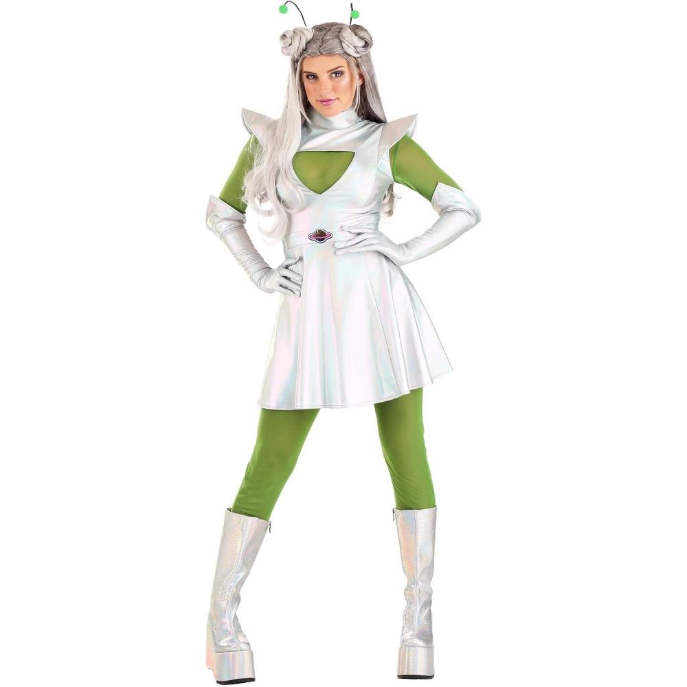 image:imageFun Costumes Womens Retro Outer Space Alien Costume Dress  Includes Green Under Shirt Leggings Antennae amp Gloves