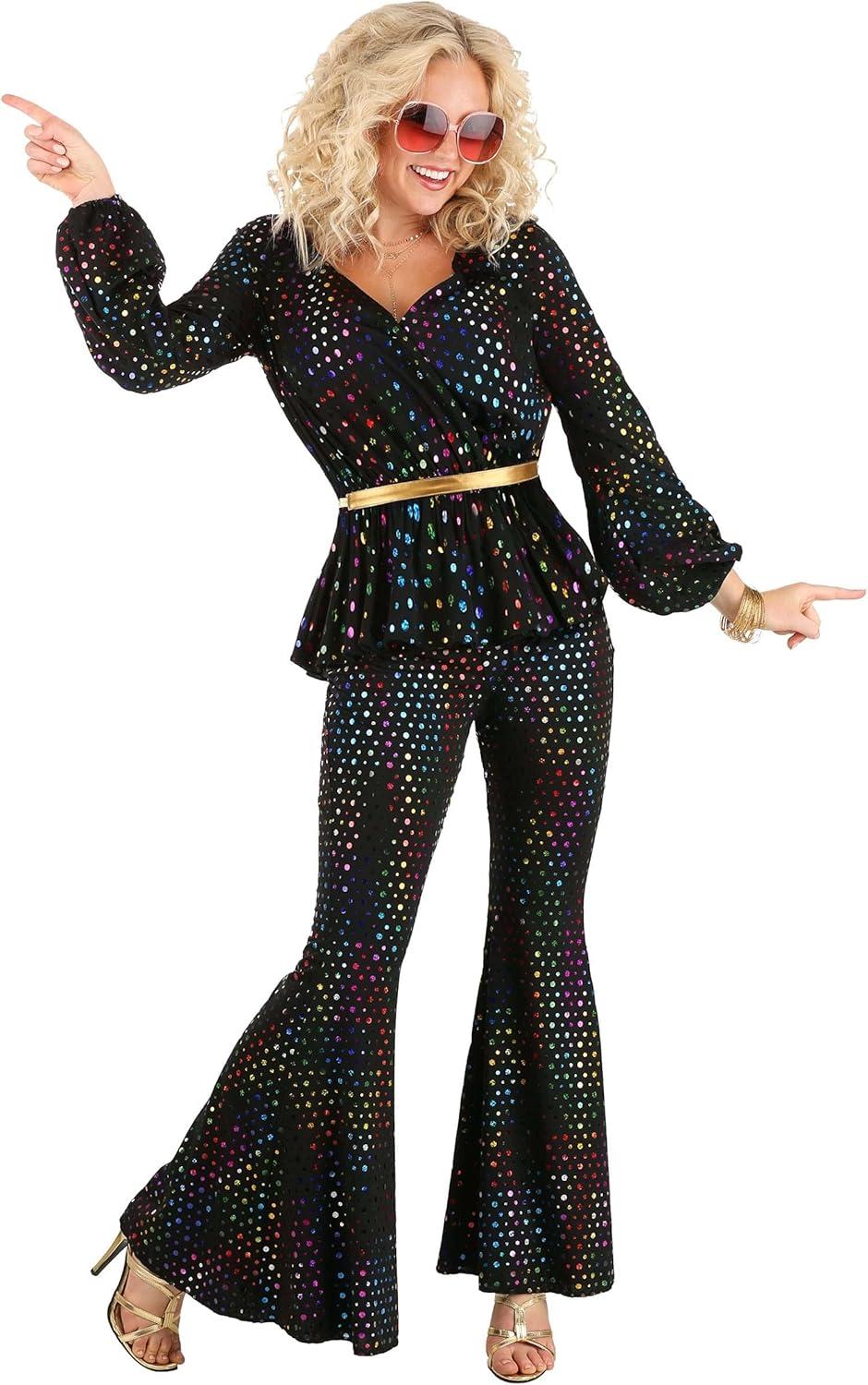 image:image70s Disco Queen Costume for Women 1970s Dancing Outfits Groovy Sequined Disco Bell Bottom Pants amp Top