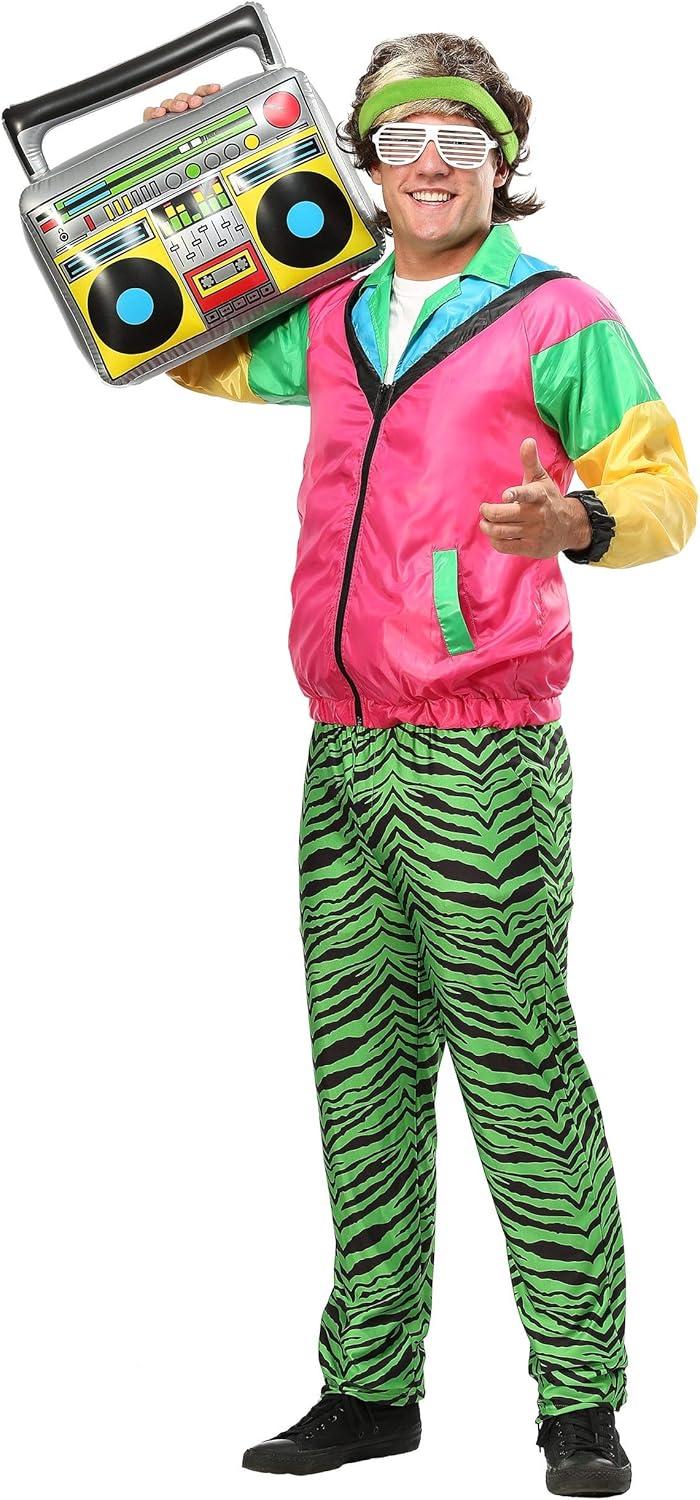 image:image80 Jock Costume For Men Neon Workout Adult Costume for Halloween Party Color Block Jacket and Tiger PantsMulti
