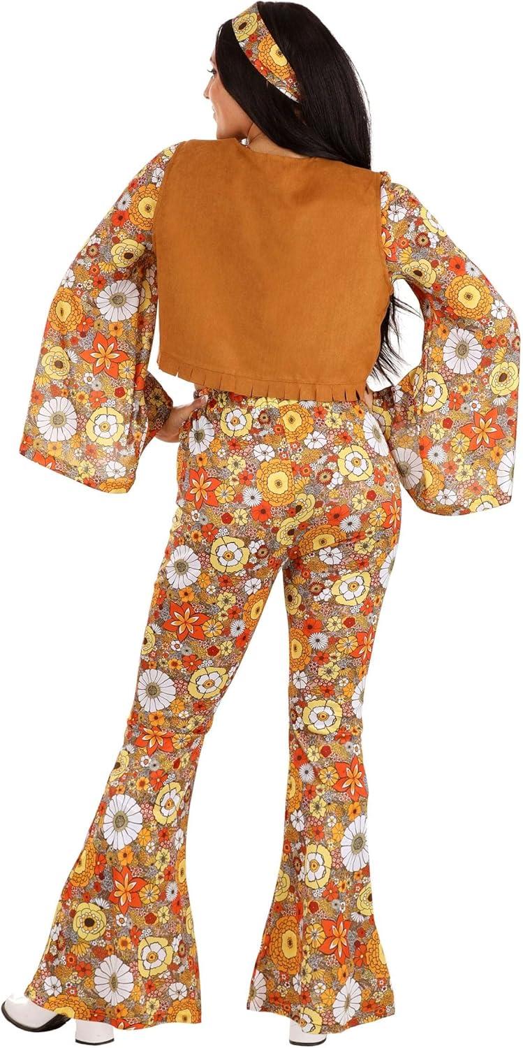image:imageAutumn Flower Hippie Adult Costume Crop Top Pants Vest Headband Necklace