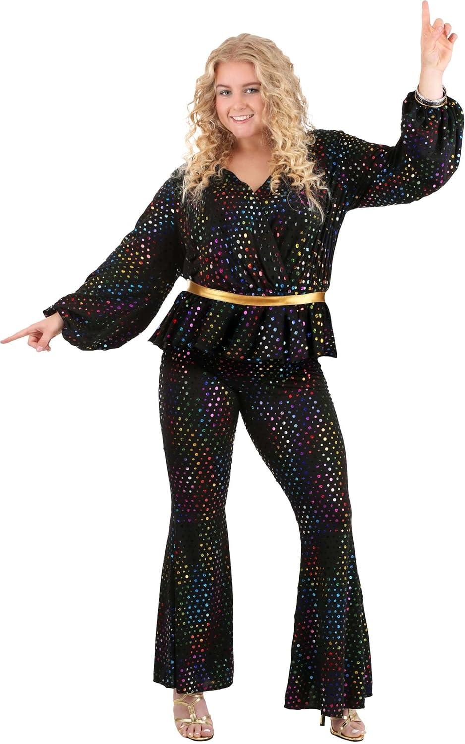 image:imageFun Costumes Womens Disco Queen Plus Size Costume Sequin Knit Blouse with Flared Pants amp Faux Leather Belt