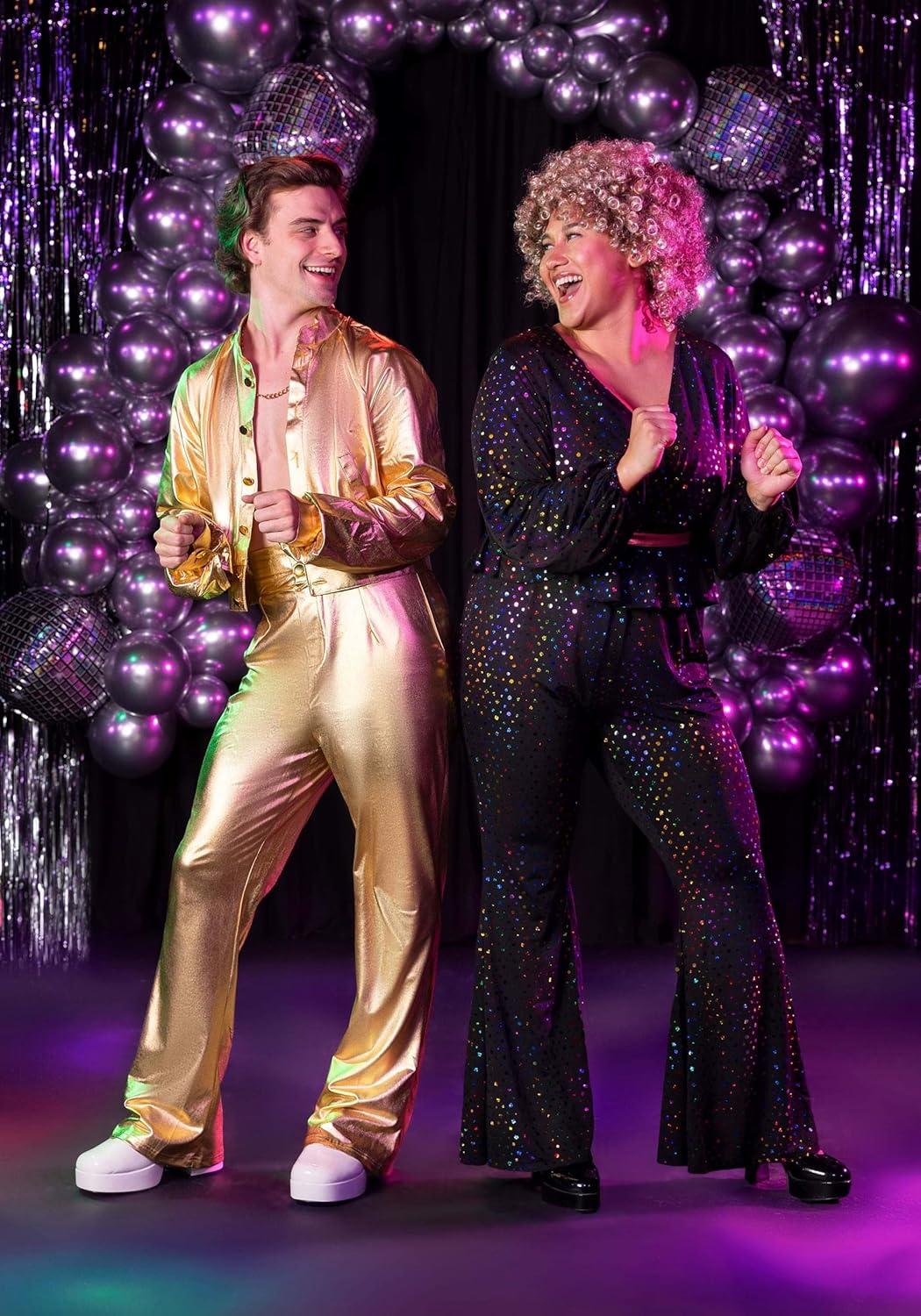 image:imageFun Costumes Womens Disco Queen Plus Size Costume Sequin Knit Blouse with Flared Pants amp Faux Leather Belt