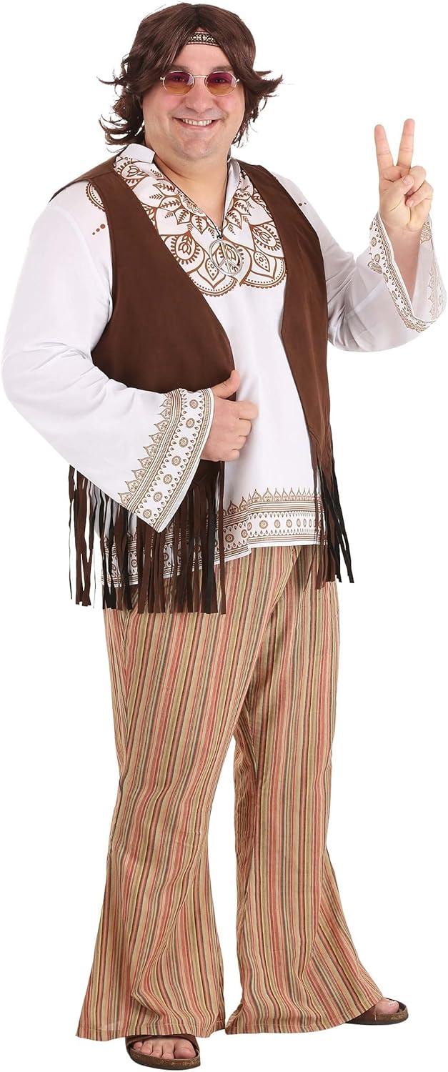 image:imageMens Hippie Costume Woodstock Groovy 60s 70s Retro Vibes Adult Outfit With Shirt Fringe Vest amp Bell Bottoms